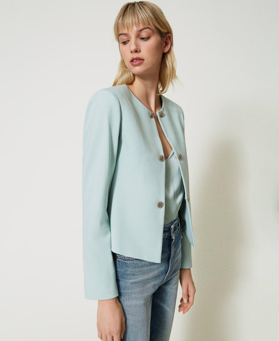 Short blazer with Oval T button Agave Green Woman 231TP2185_00625_03
