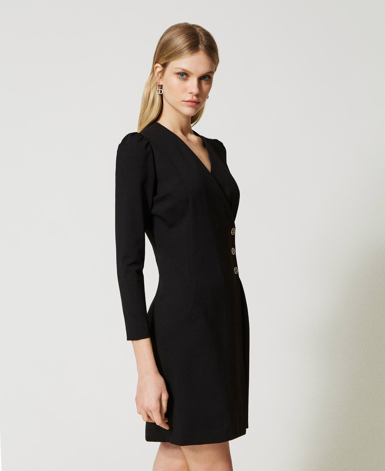 Wrap-around dress with Oval T buttons Black Woman 231TP2188-02
