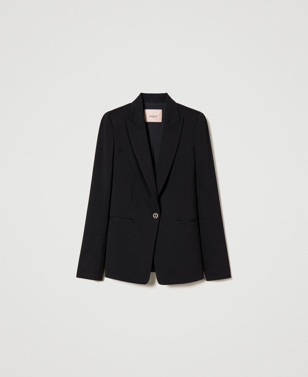 STRAIGHT BLAZER WITH PADDED SHOULDERS - Black