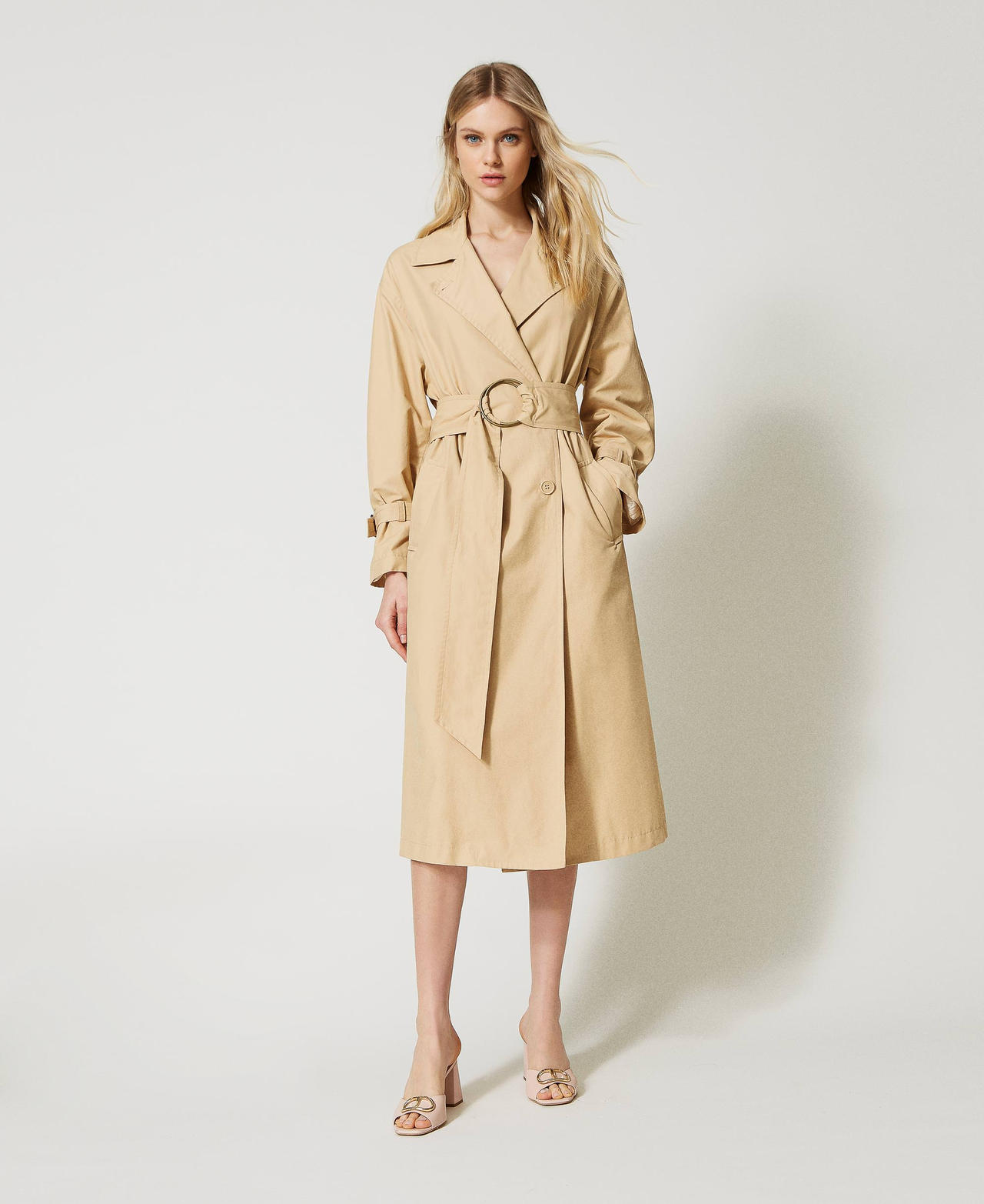 Trench coat with maxi belt Woman, Beige