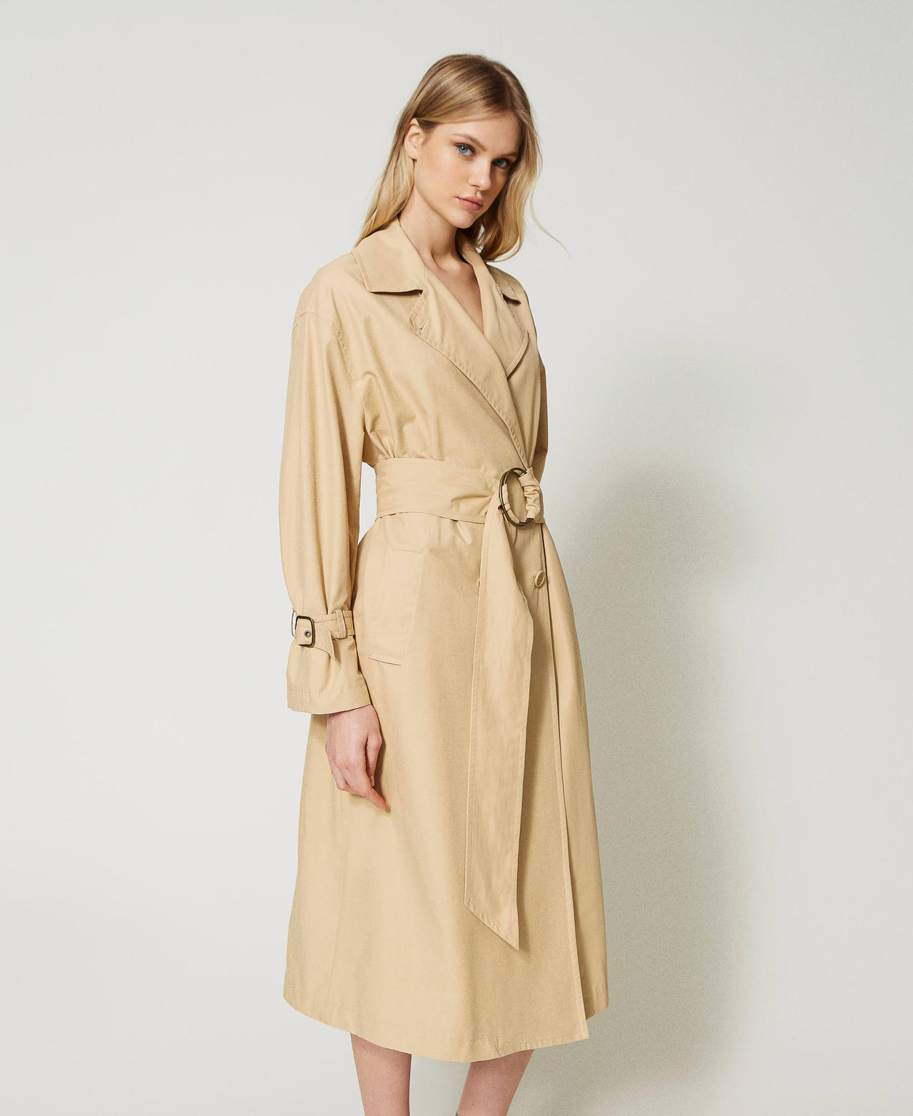 Trench coat with maxi belt “Pale Hemp” Beige Woman 231TP2200_10315_02