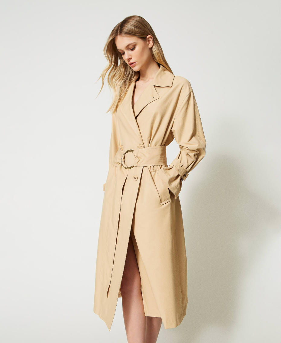 Trench coat with maxi belt “Pale Hemp” Beige Woman 231TP2200_10315_03