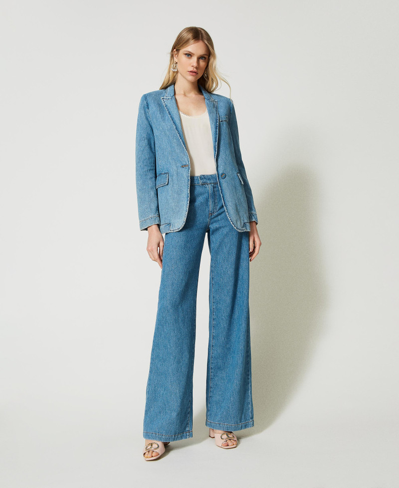 Jean Femme MARKS & SPENCER – Taille 10 – Coupe Ample – Jambe 33 – Bleu Foncé Délavé – Occasion Très Bon état
