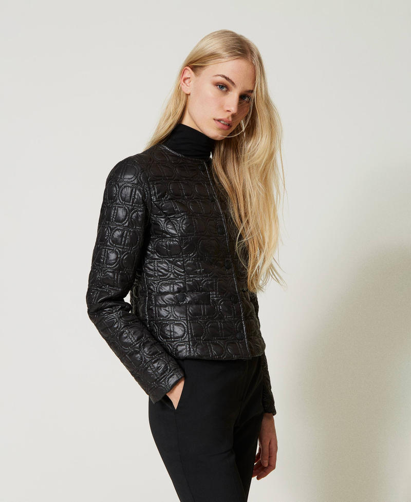 Padded jacket with Oval T logo all over Black Woman 231TP2240_00006_01