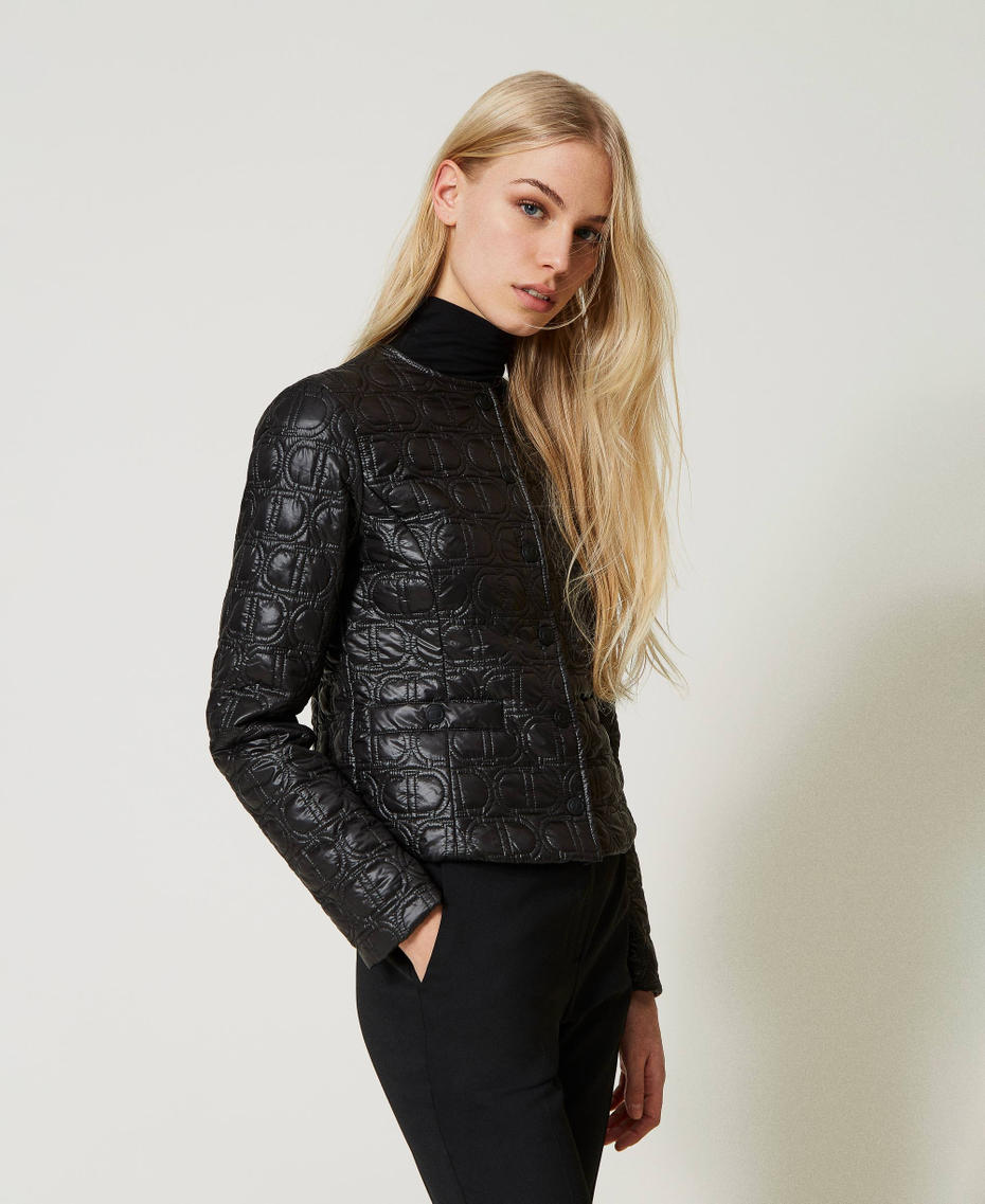 Padded jacket with Oval T logo all over Black Woman 231TP2240_00006_01