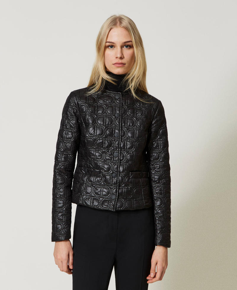 Padded jacket with Oval T logo all over Black Woman 231TP2240_00006_02