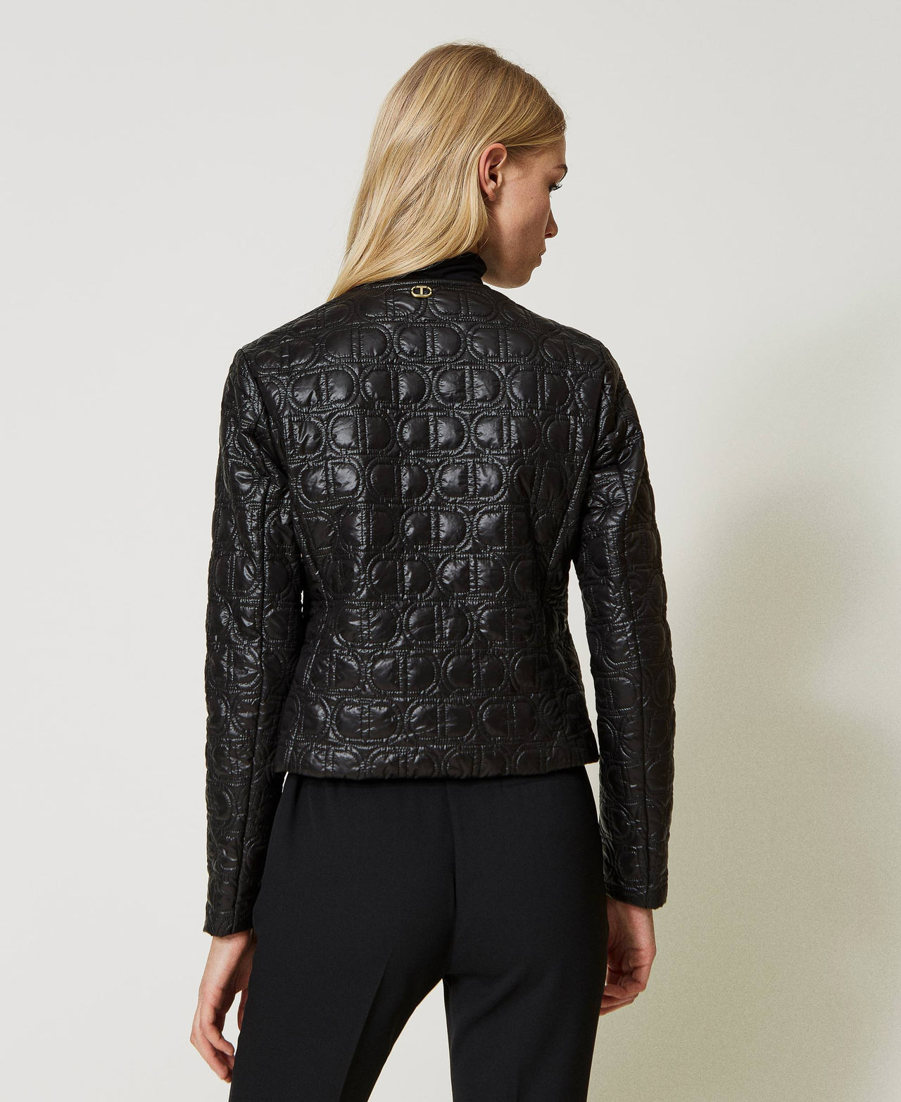 Padded jacket with Oval T logo all over Black Woman 231TP2240_00006_03
