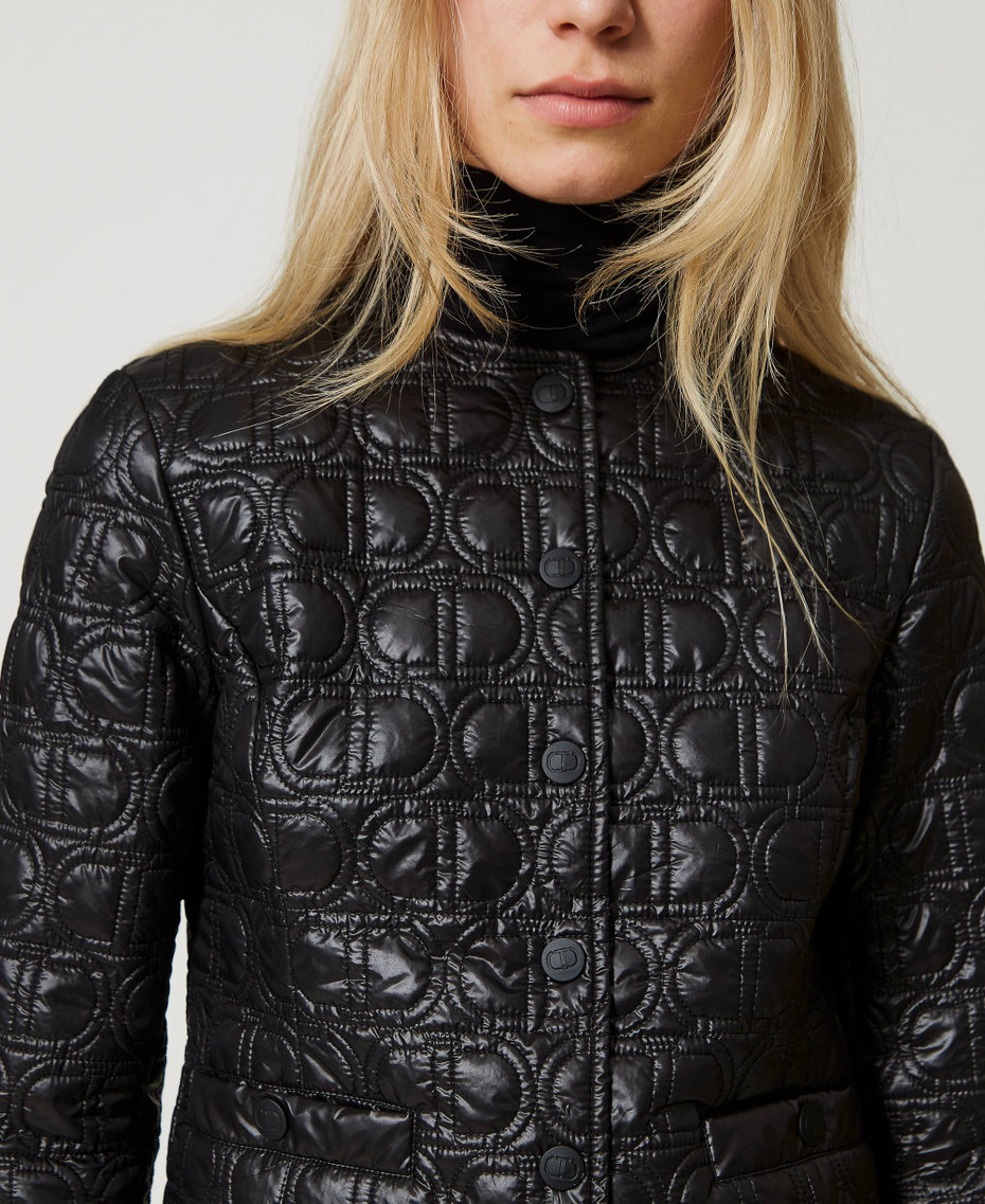 Padded jacket with Oval T logo all over Black Woman 231TP2240_00006_04