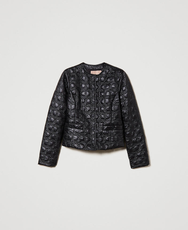 Padded jacket with Oval T logo all over Black Woman 231TP2240_00006_S0