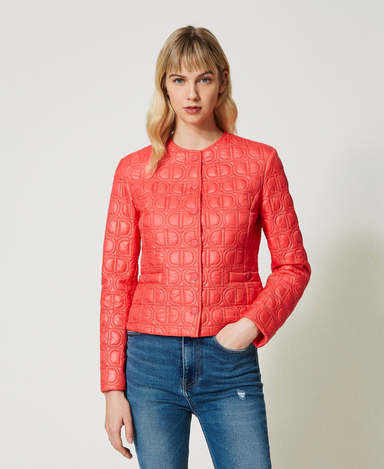 Gef&uuml;tterte Jacke mit Allover-Oval T-Logo Rosa Azalee Frau 231TP2240_00453_01