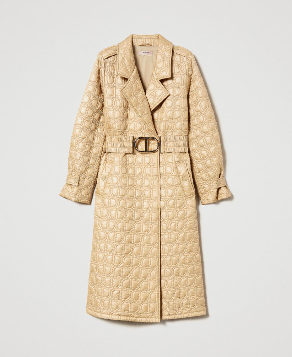 Padded trench coat with Oval T logo all over