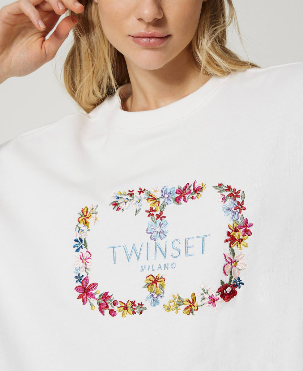 Felpa con logo Oval T a fiori Donna Bianco TWINSET Milano