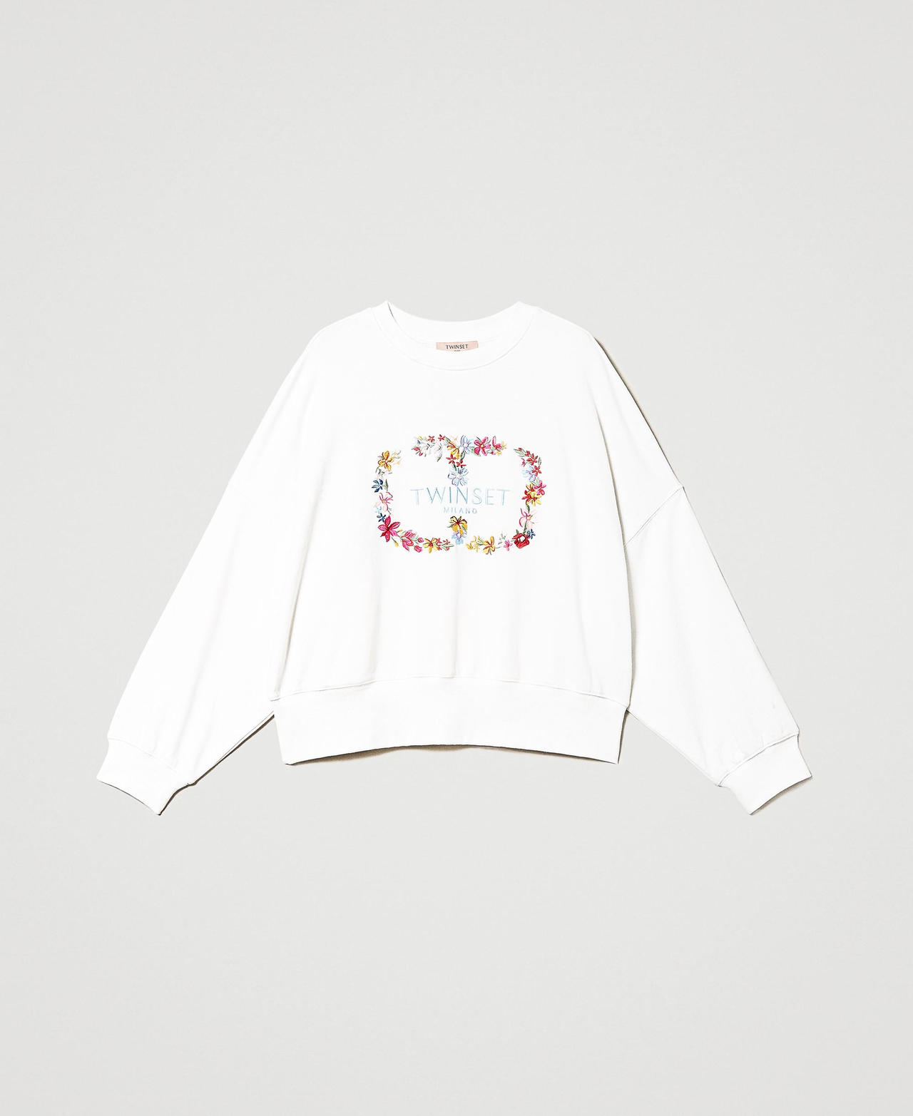 Felpa con logo Oval T a fiori Bianco Antique White Donna 231TP2251_00245_0S