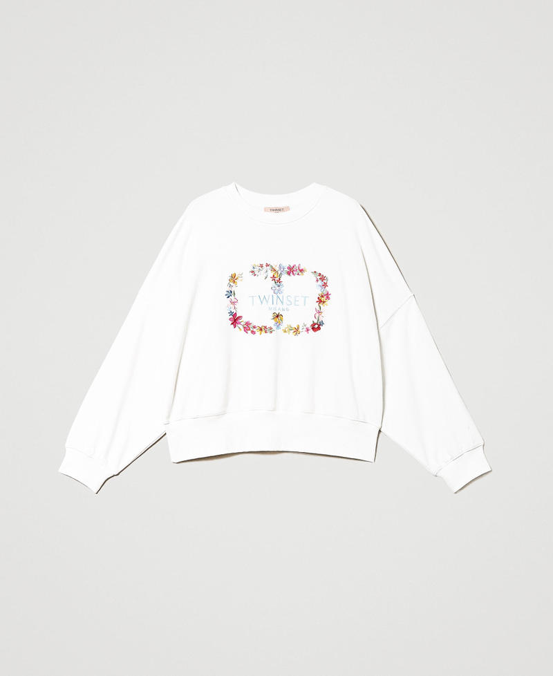 Sweatshirt mit aus Blumen bestehendem „Oval T“-Logoprint Weiß Antique White Frau 231TP2251-0S