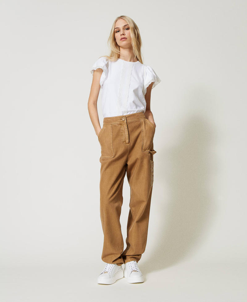 Bull cargo trousers with macramé “Pecan” Beige Woman 231TP2261-01