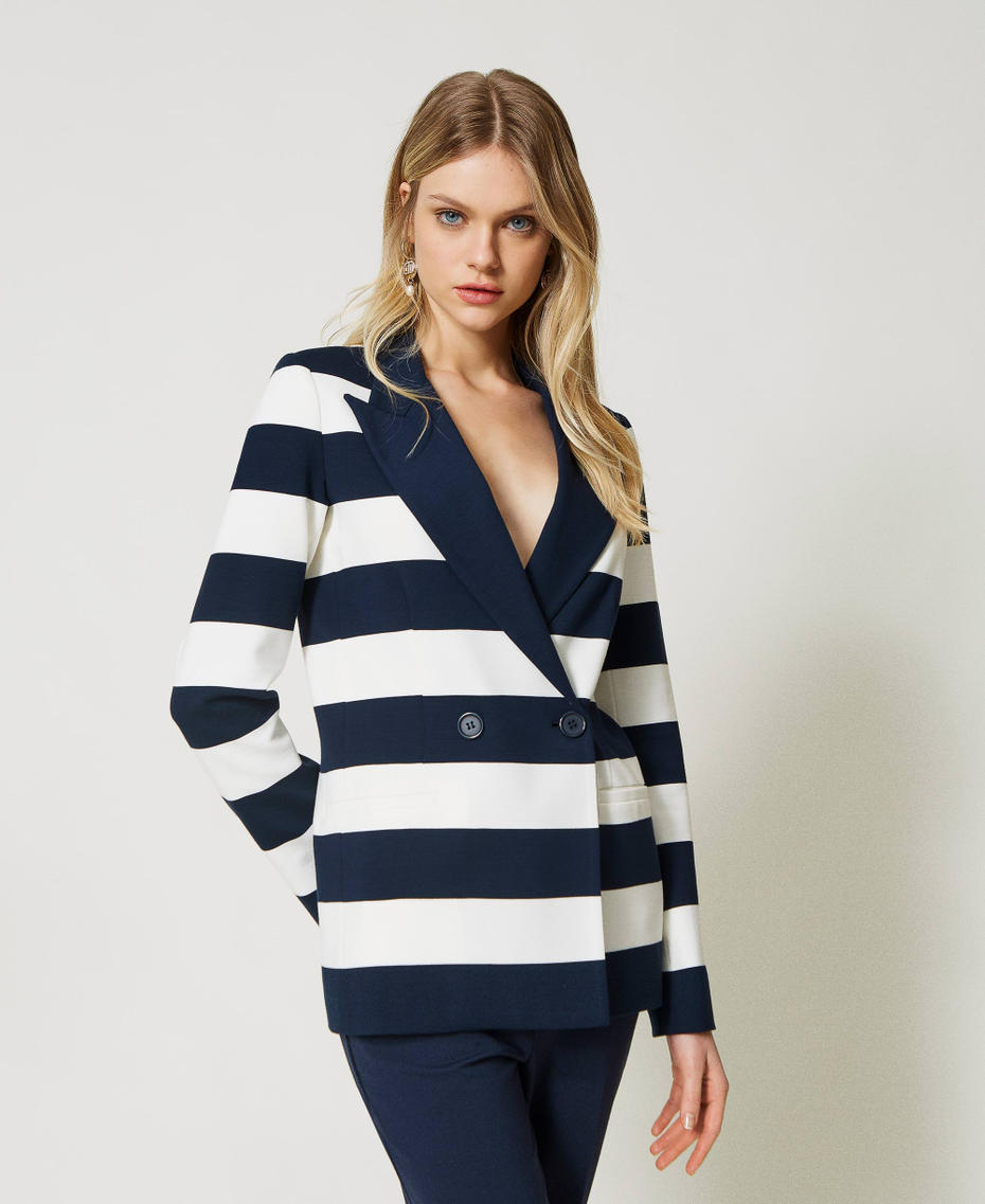 Yarn-dyed striped blazer "Snow" White / Indigo Stripes Woman 231TP2290-01