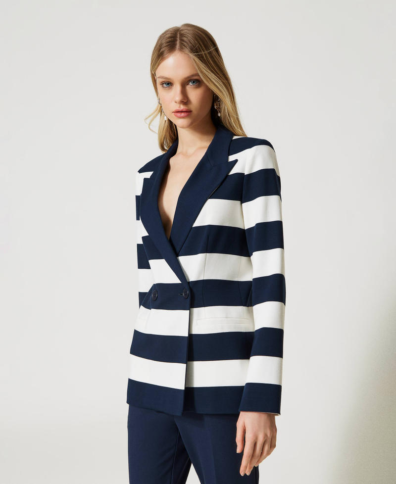Yarn-dyed striped blazer "Snow" White / Indigo Stripes Woman 231TP2290-03