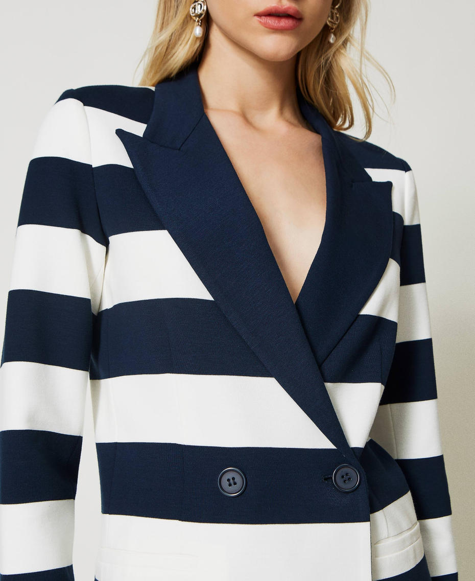 Yarn-dyed striped blazer "Snow" White / Indigo Stripes Woman 231TP2290-05