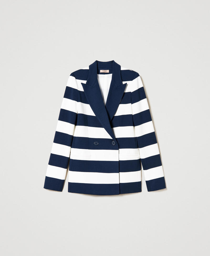 Yarn-dyed striped blazer "Snow" White / Indigo Stripes Woman 231TP2290-0S