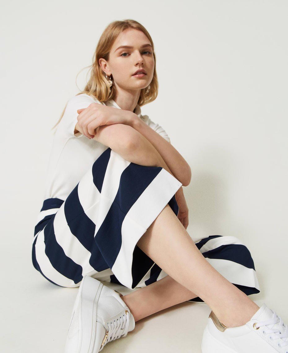 Yarn-dyed striped trousers "Snow" White / Indigo Stripes Woman 231TP2291-01