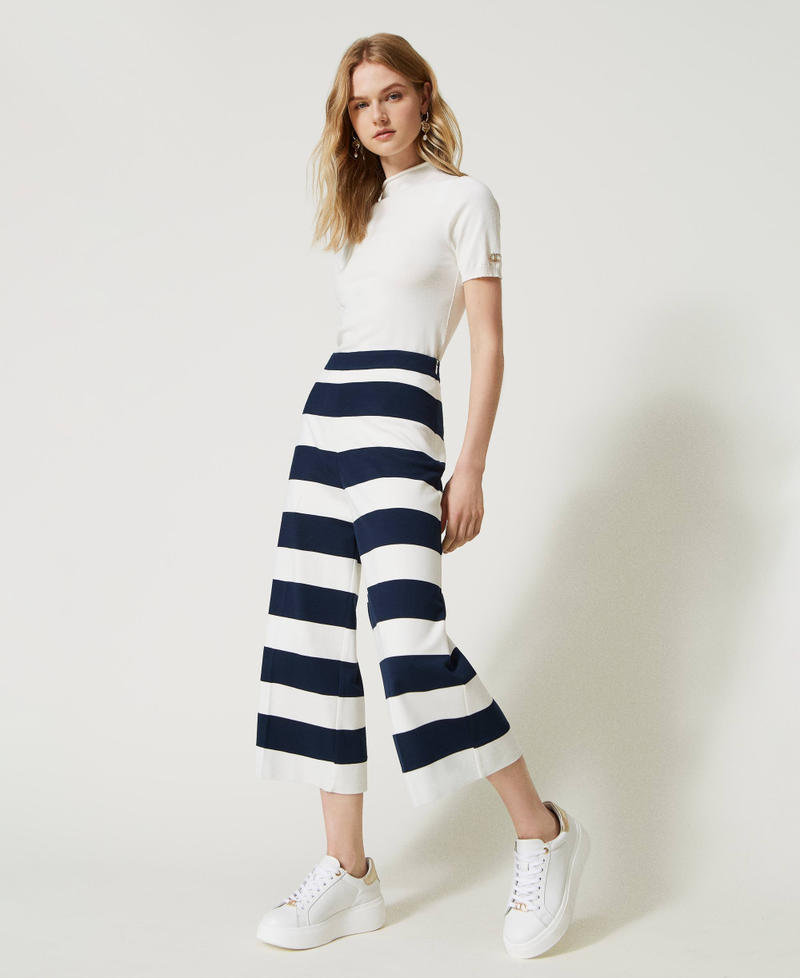 Yarn-dyed striped trousers "Snow" White / Indigo Stripes Woman 231TP2291-03