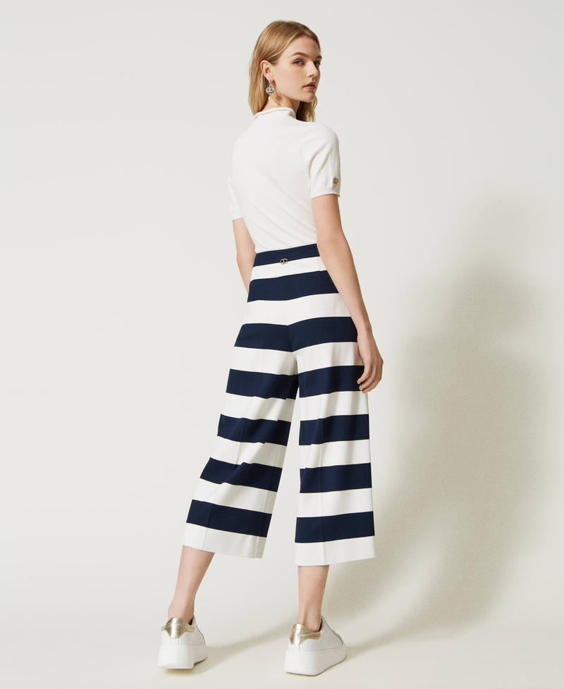Yarn-dyed striped trousers "Snow" White / Indigo Stripes Woman 231TP2291-04