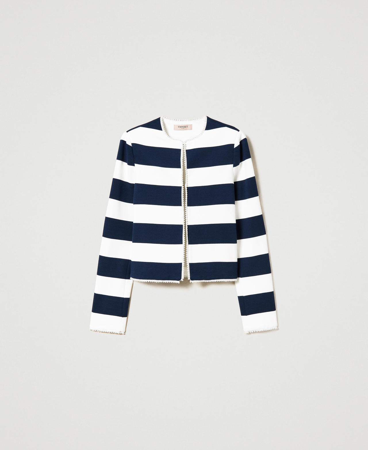 Blue white striped jacket on sale