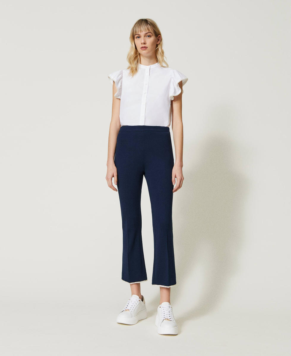 Cropped trousers with pearls Woman Blue TWINSET Milano