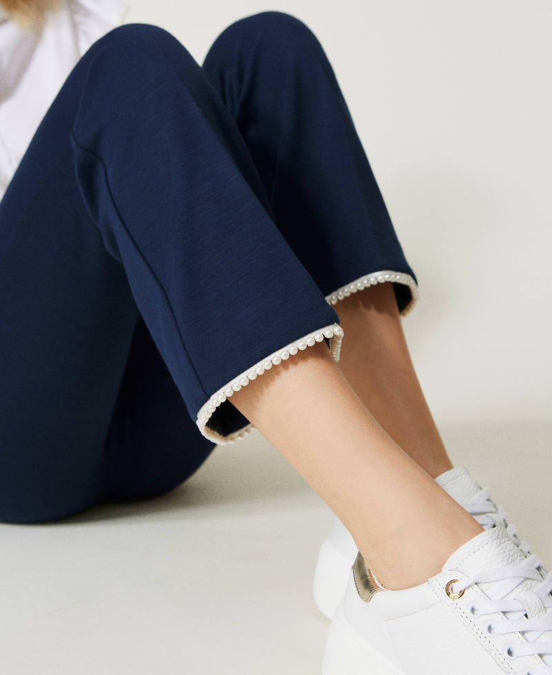 Cropped trousers with pearls Indigo Woman 231TP229E-04