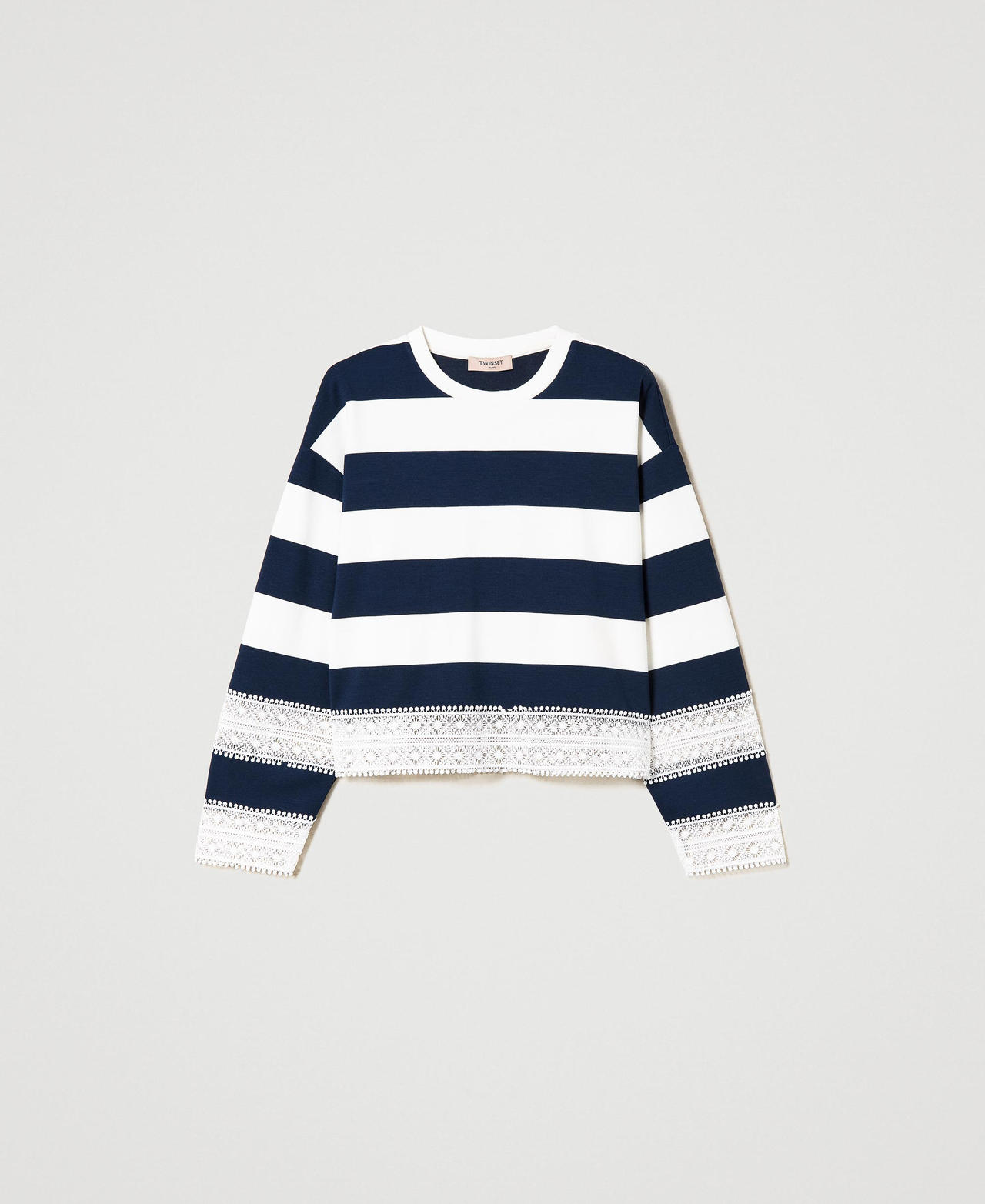 Striped sweatshirt with lace
