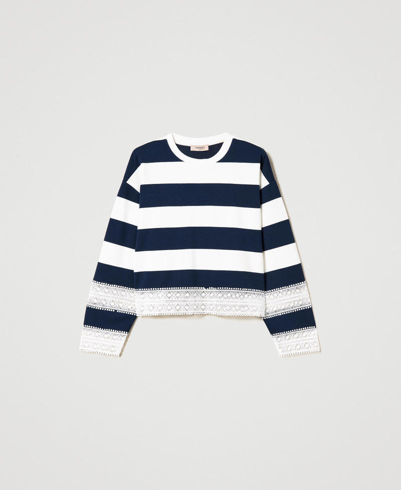 Striped sweatshirt with lace