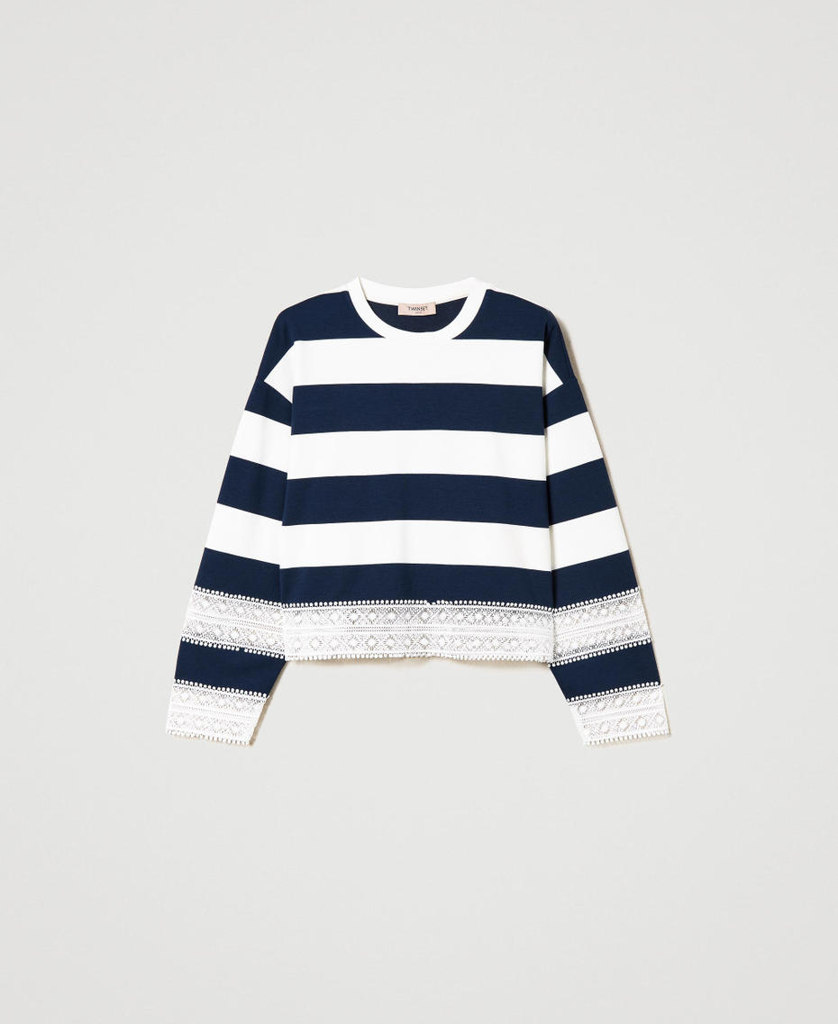 Striped sweatshirt with lace
