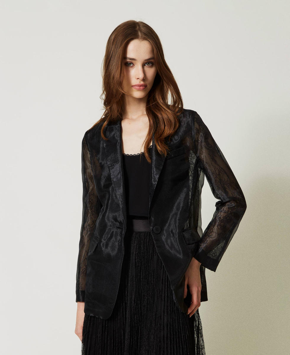 aerolíneas pañuelo Estéril Chaqueta blazer de organza y encaje Mujer, Negro | TWINSET Milano