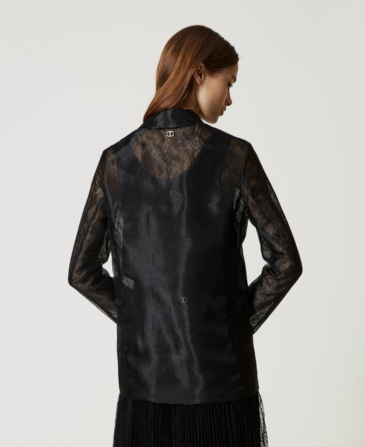 Giacca blazer in organza e pizzo