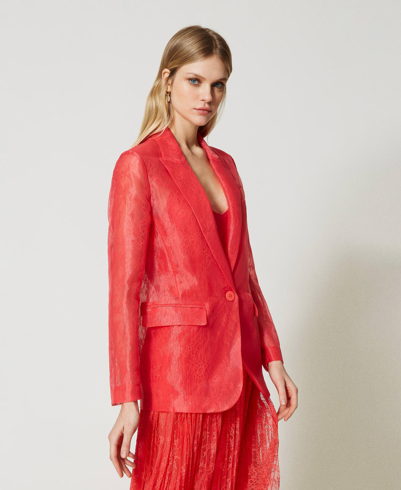 Giacca blazer in organza e pizzo Rosa Azalea Donna 231TP2331_00453_02