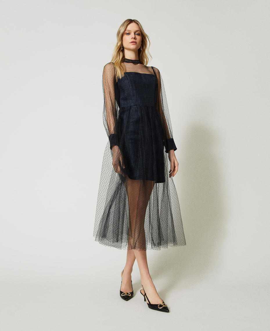 Robe longue en jean et tulle