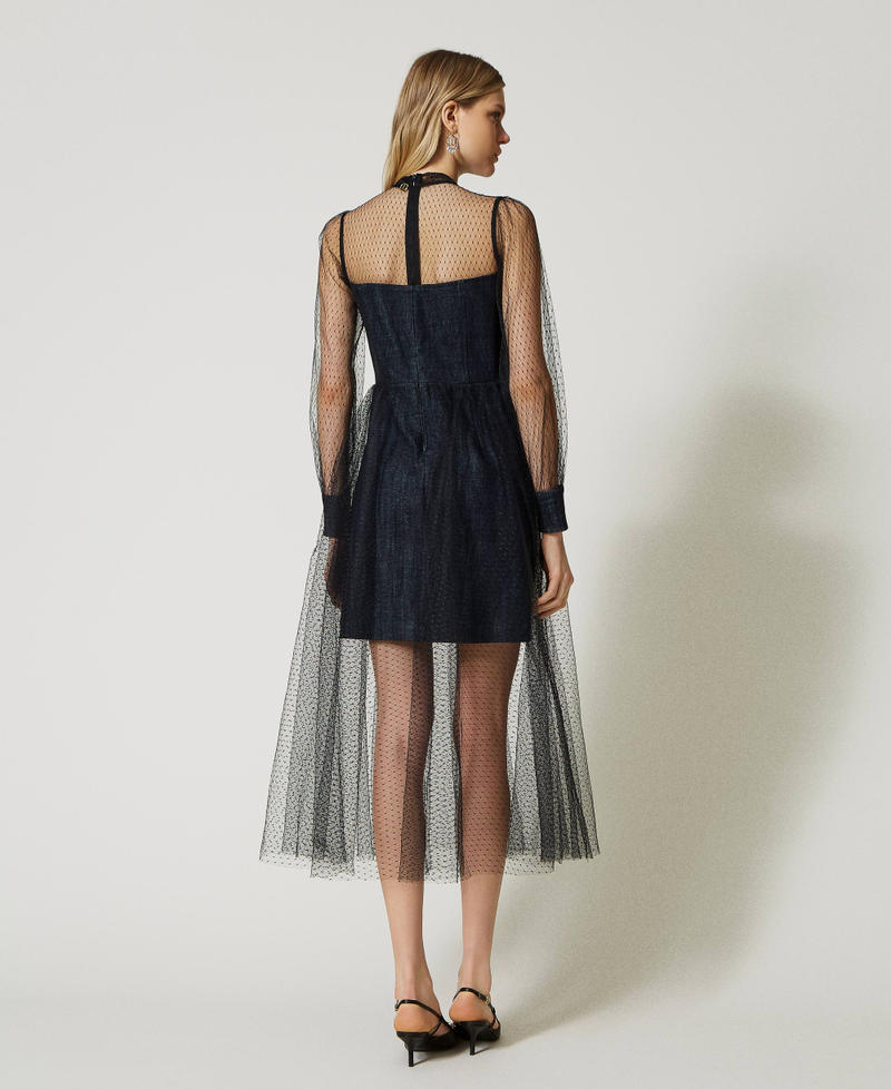 Robe longue en jean et tulle