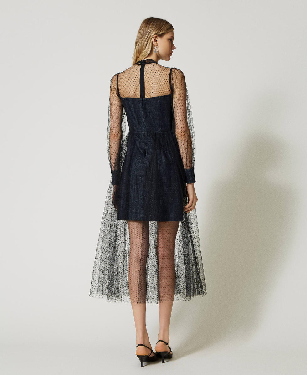 Robe longue en jean et tulle