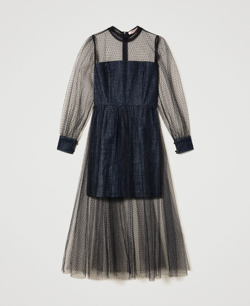 Robe longue en jean et tulle