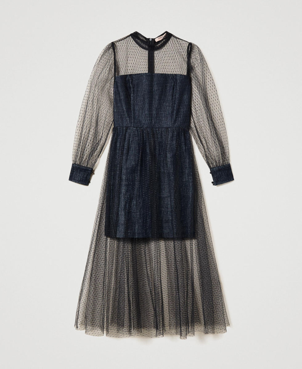 Robe longue en jean et tulle