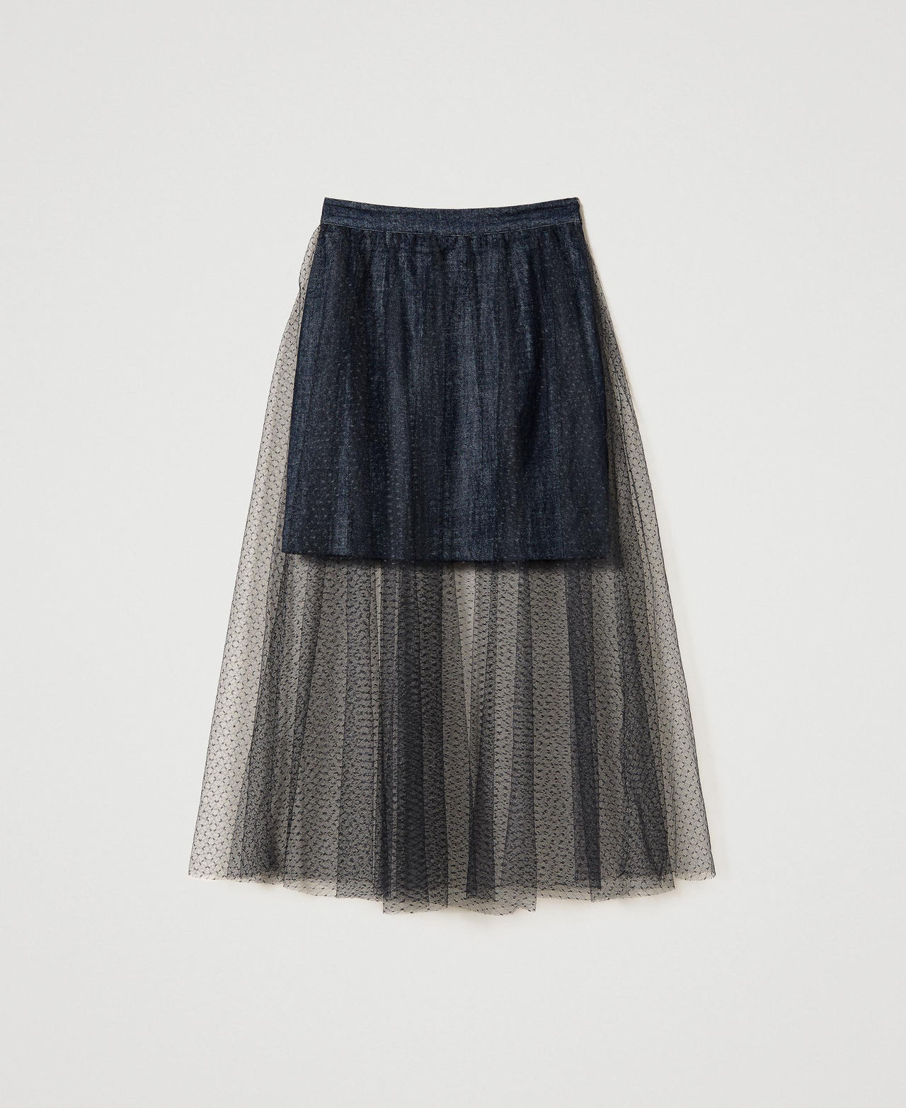 Jupe longue en jean et tulle