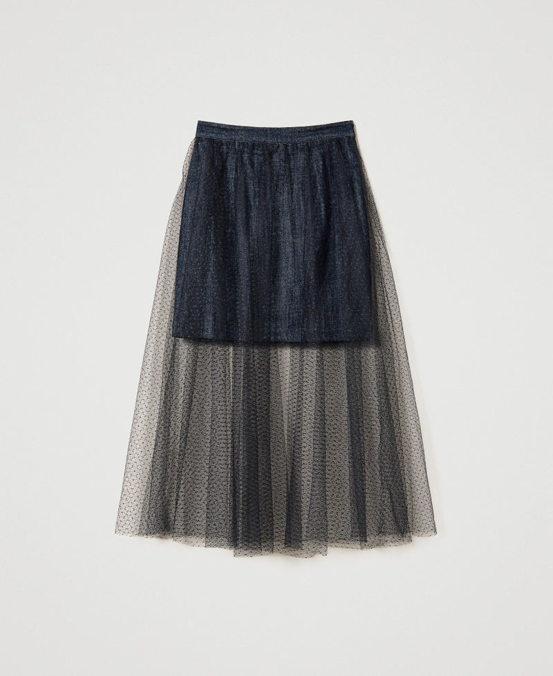 Long tulle and denim skirt Black Woman 231TP2342-0S