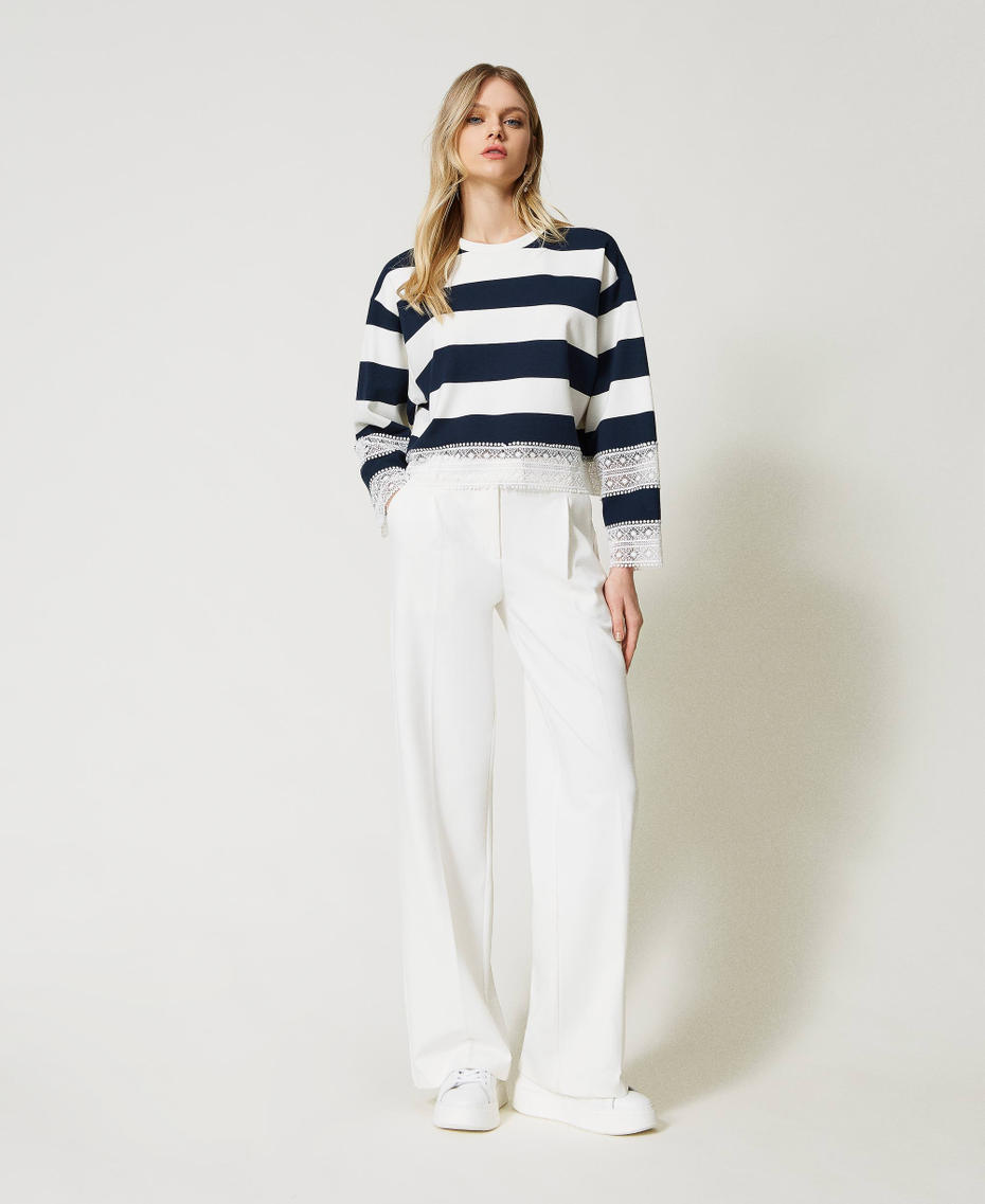 Wide leg trousers with Oval T buckle White Snow Woman 231TP2371-01