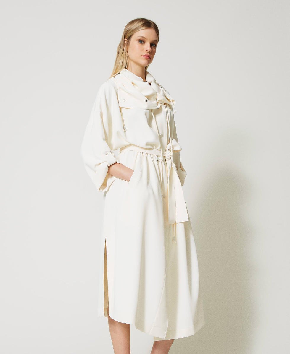 Long crêpe cady parka coat Woman, White | TWINSET Milano