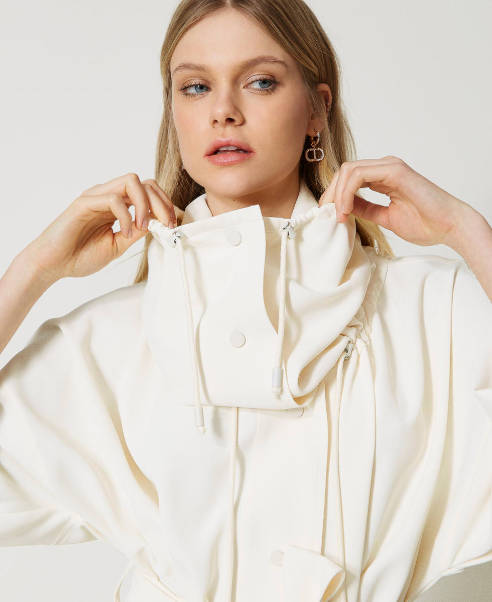 Long crêpe cady parka coat Woman, White | TWINSET Milano