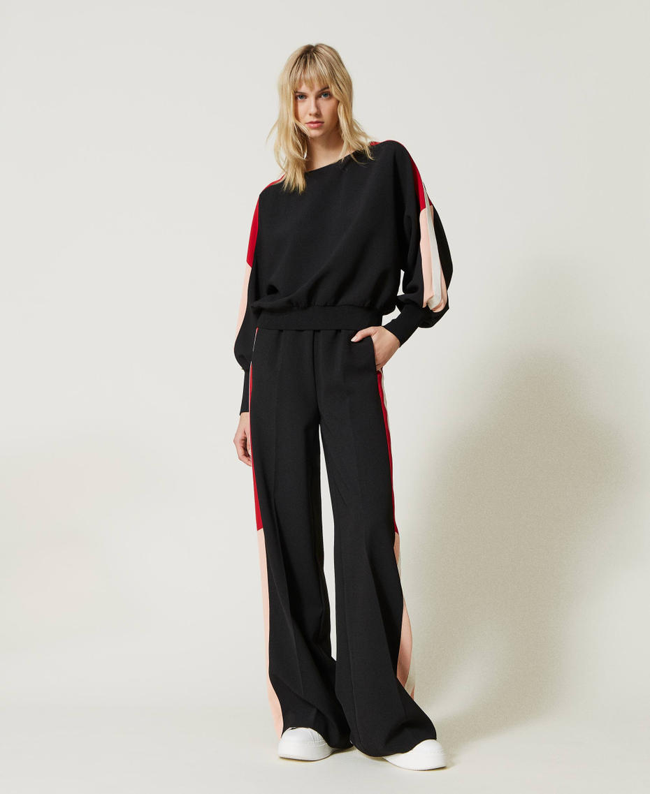 Cr&ecirc;pe cady blouse with colour bands