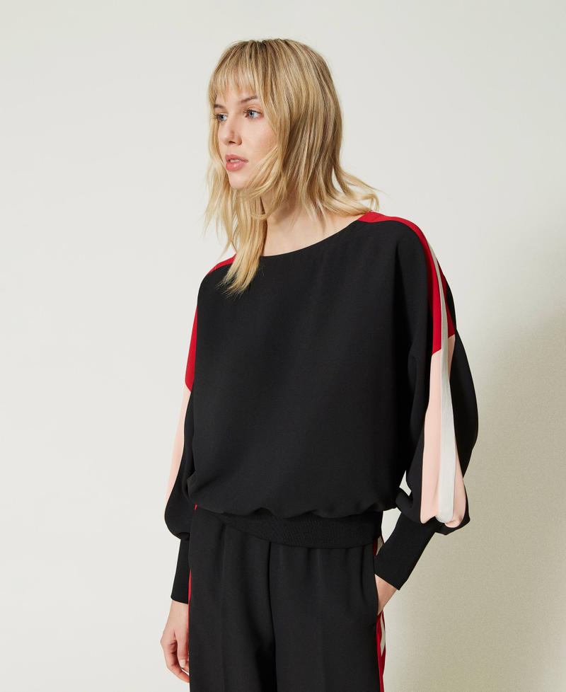 Cr&ecirc;pe cady blouse with colour bands