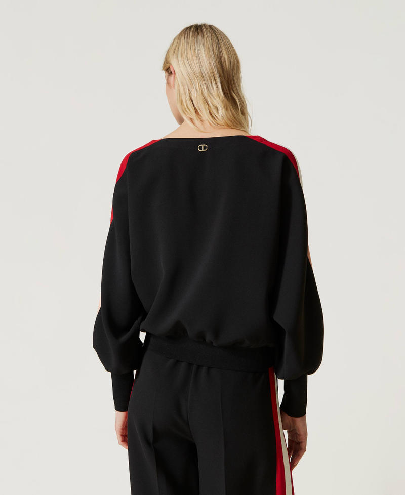 Cr&ecirc;pe cady blouse with colour bands