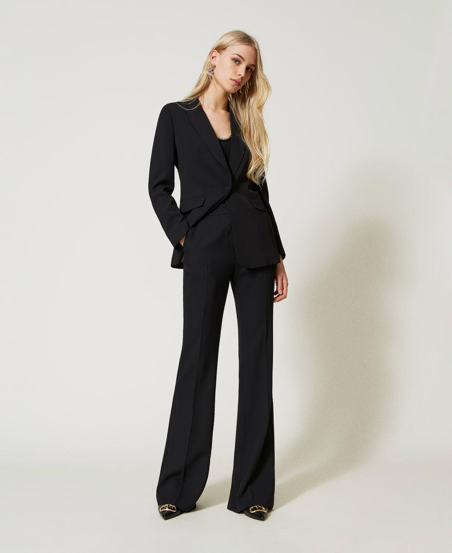 Cr&ecirc;pe cady flared trousers Black Woman 231TP2394_00006_01