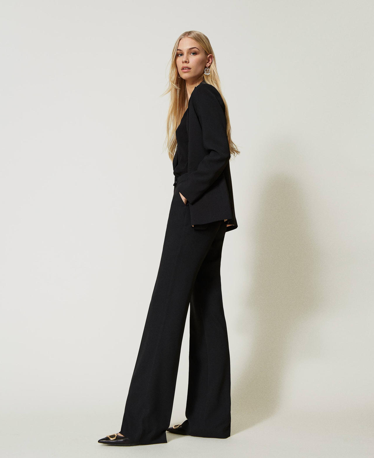 Cr&ecirc;pe cady flared trousers Black Woman 231TP2394_00006_02